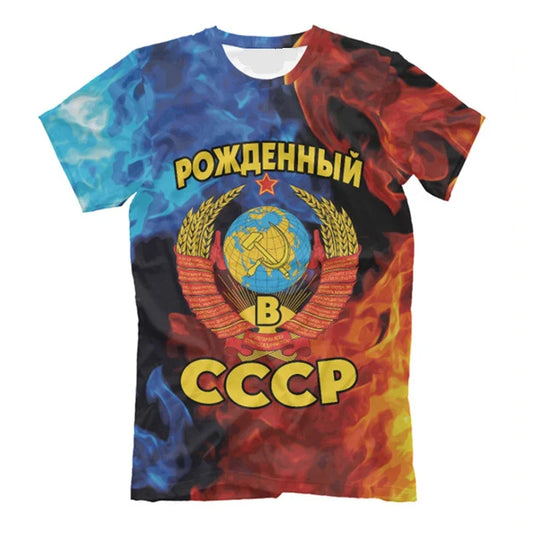 CCCP R Print T-shirt For Men Clothing Round Neck Short Sleeve T Shirts 2025 Summer Harajuku Street Oversized Tee Top