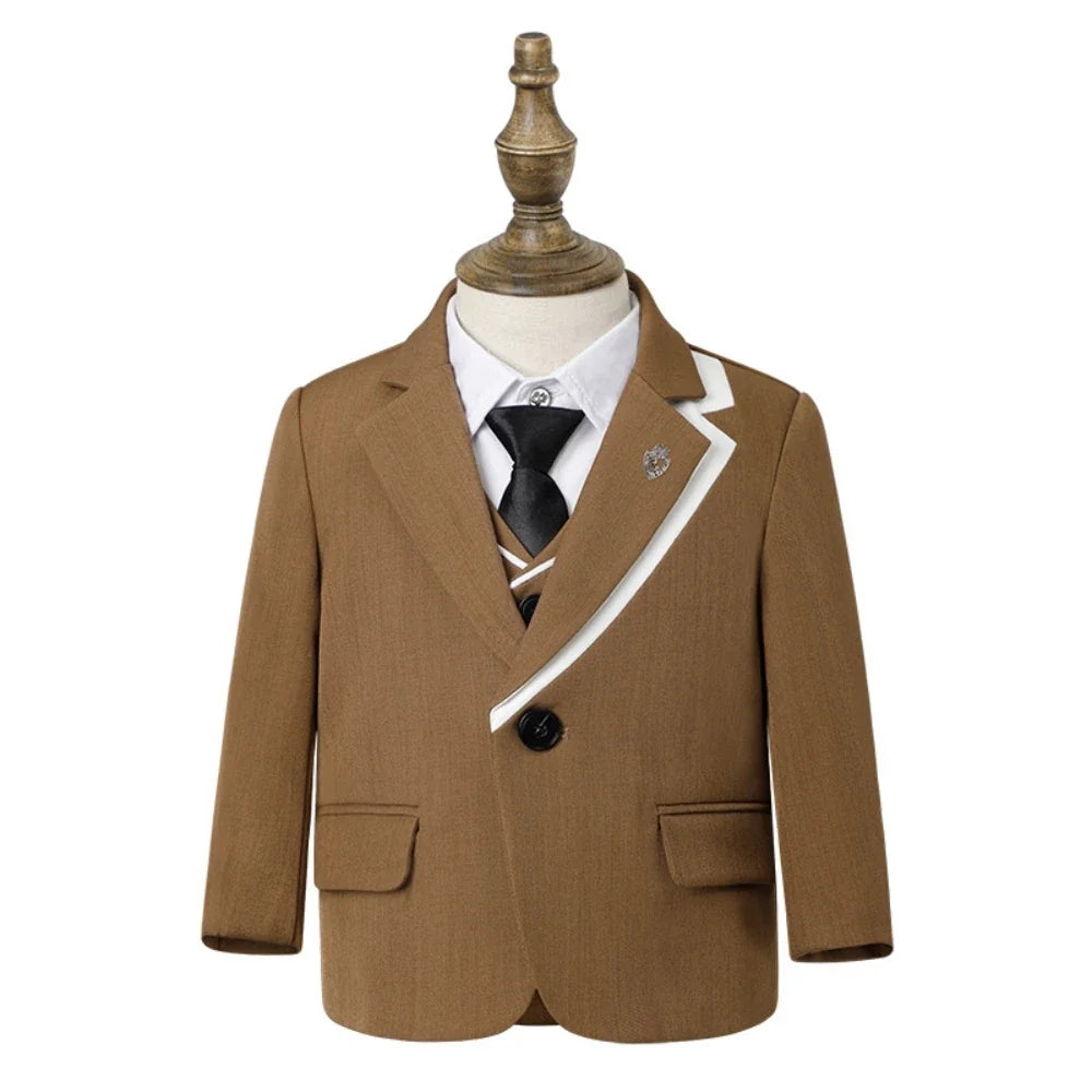 2025 New Boys Slim Fit Dresswear Suits For Birthday Wedding Party Three Colors Handsome Child Suit Set School Performance