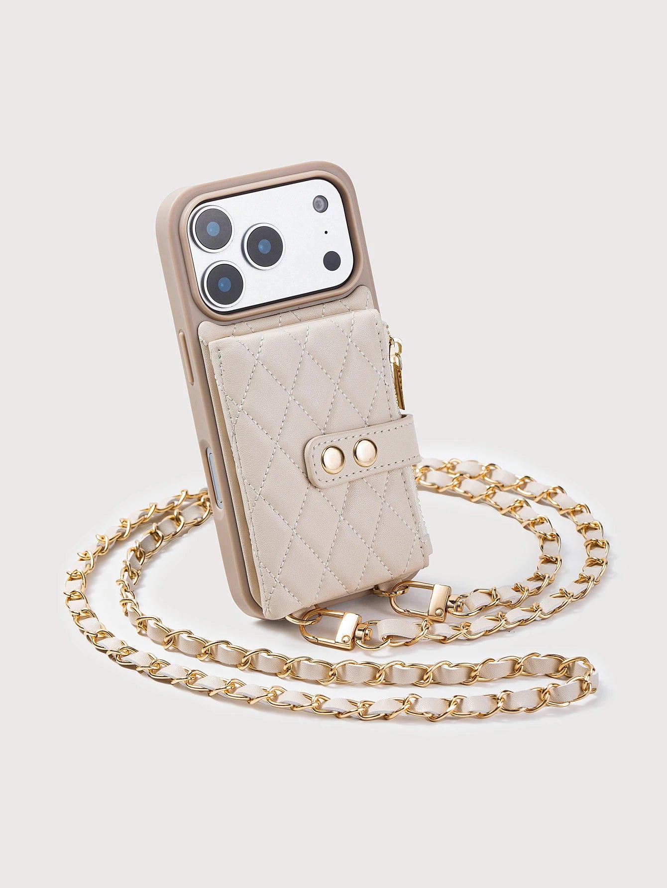 Lingge Double Button Fragrant Wind Phone Case, Change Card Bag, Quilted Leather Cover, Suitable for Apple 17/16/15/14/13/12/11