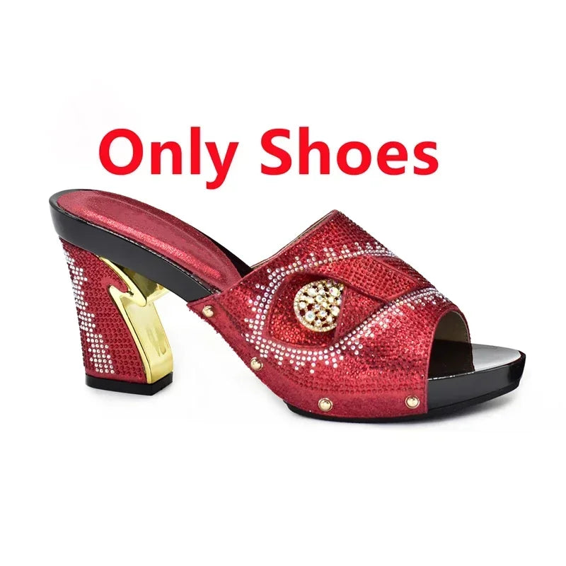Italian Matching Shoes and Bag Set Decorated with Rhinestone African Shoes and Bag Set for Wedding High Quality Shoes Bag