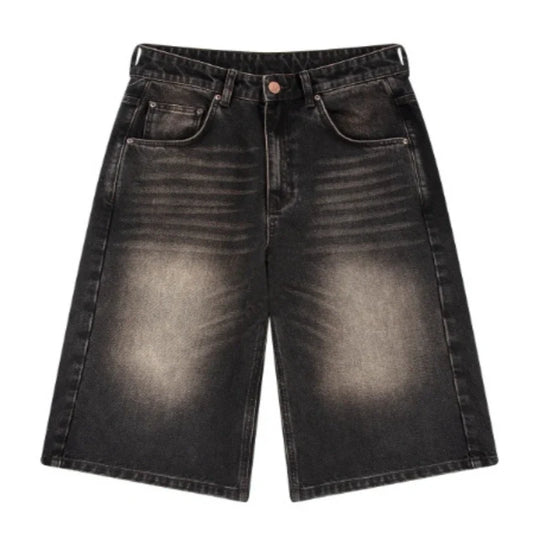 Vintage Embroidery Jorts Black Gothic Man Women Short Jeans Baggy Harajuku Goth Graphic Distressed Hip Hop Denim Shorts