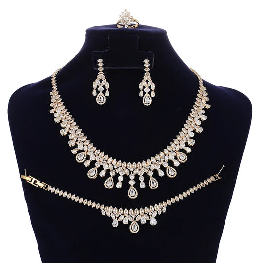 Jewelry Set New Retro Simple Ladies Engagement Wedding Necklace Bracelet Ring Earrings Zircon Set BN8050 Bijoux Mariage