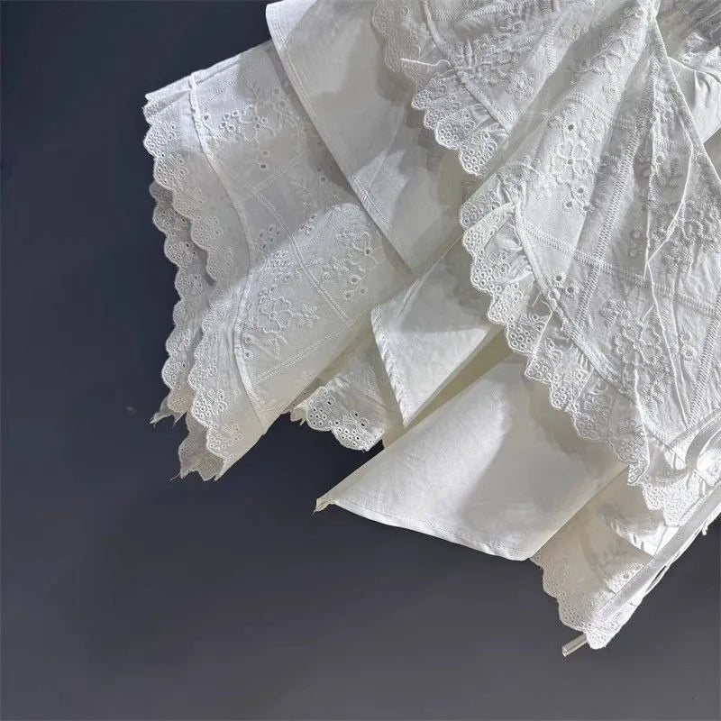 Summer 2025 White Asymmetrical Lace Skirt Women Casual Sweet High Waist A-Line Mini Skirt Elegant Fashion Floral Cake Skirt New