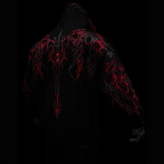 2025New American Style Men's Hooded Sweatshirt Trendy Brand Dark Style Sports Fitness High Street Autumn Winter Men's Sweatshirt