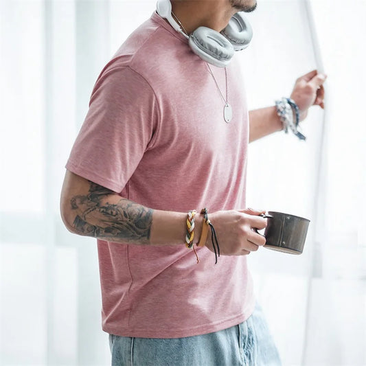Casual Breathable Blended Short Sleeve T-shirt for Men's Summer Crew Neck Lightweight Basic Tees Versatile Loose Fit Tops