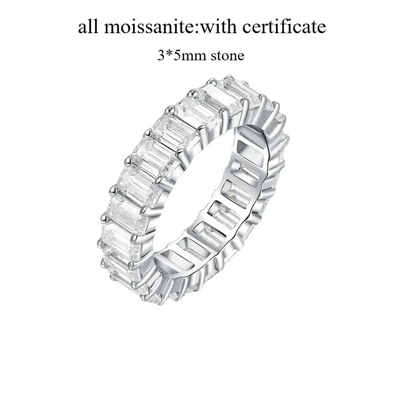 18k Plated 3*5mm Emerald Cut Moissanite Rings for Women Halo Full Eternity Bands Wedding Jewelry S925 Sterling Silver