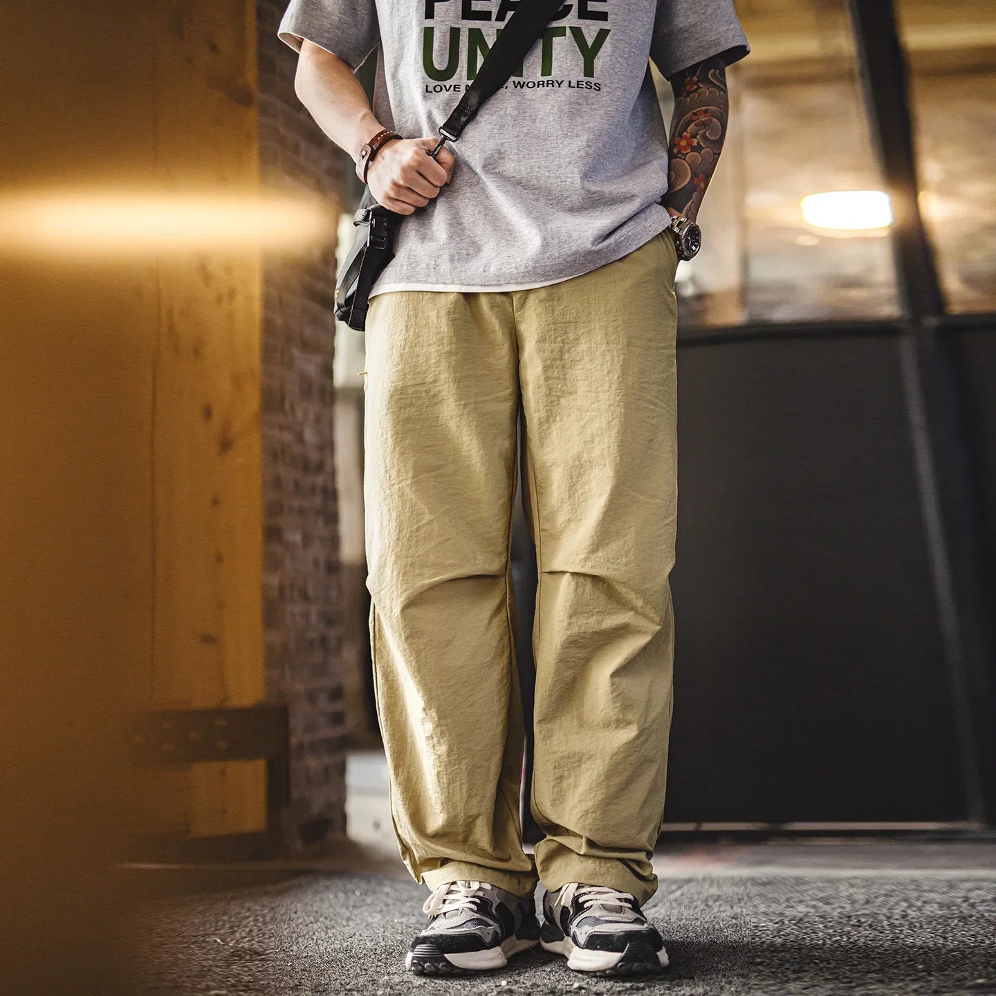 Men's Field Cargo Pants Lightweight Nylon Straight Leg Tactical Workwear Casual Elastic Waist Trousers for Spring Summer