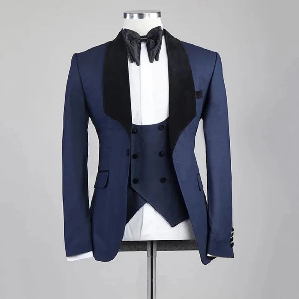 White Navy Blue Men Suits For Wedding Handsome Groom Tuxedo Slim Fit Terno Masculino Wide Shawl Designs