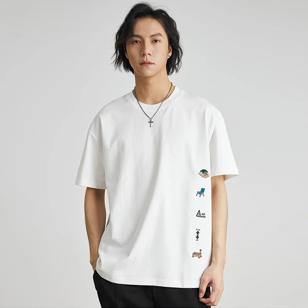 Men's American Retro Short-sleeved T-shirt Men's 2026 Summer New Loose Half-sleeved Embroidered Round Neck Bottoming Shirt