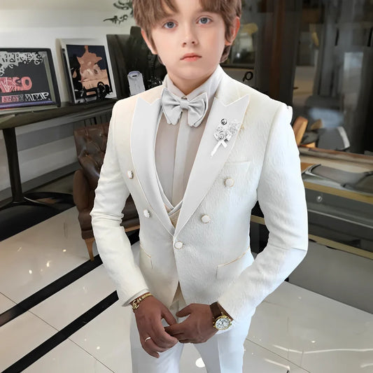Jacquard Boys Suit Set 3 Pieces Wedding Guest Outfit,High Quality Peak Lapel Tuxedo For Kids,Children's Slim Fit Suits 2-20T