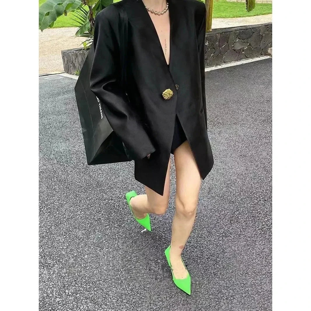 Women's Blazer Coat 2025 Spring Autumn Fashion Retro Style Advanced Ladies Suit Jacket Korean Version Temperament Lady Outerwear
