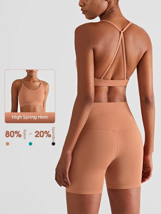 2024 New Yoga Shorts Sets Shockproof Vest High Waist Shorts Breathable Women's Tight Fitting Sports Yoga Sexy Crop Top Gym Set