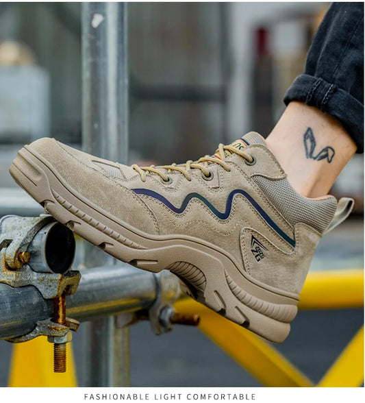 Reflective Strip Design Safety Work Shoes For Men Cow Suede Leather Indestructible Construction Boots Steel Toe Male Footwear