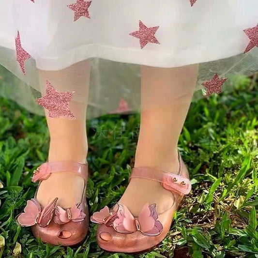Fragrant Princess Primary School Students Pink Metal Sequins 3d Butterfly Water Diamond Jelly Girl Beach Sandals