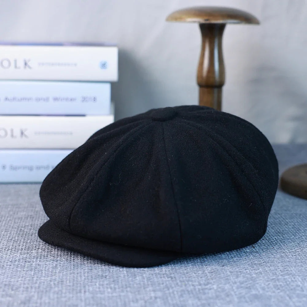 New Wool Newsboy Cap Black Khaki Men Women British Gatsby Retro Hat Driver Flat Cap for Male Vintage Beret for Men 009