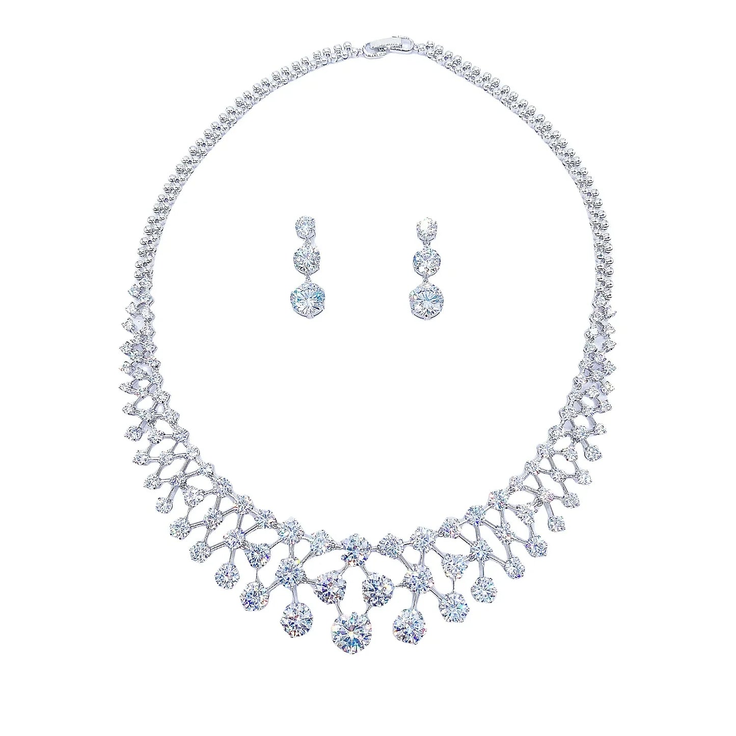Jewelry Set with Round-Cut Necklace and Dangle Earrings Elegant Sparkling Bridal Accessories for Banquets Wedding