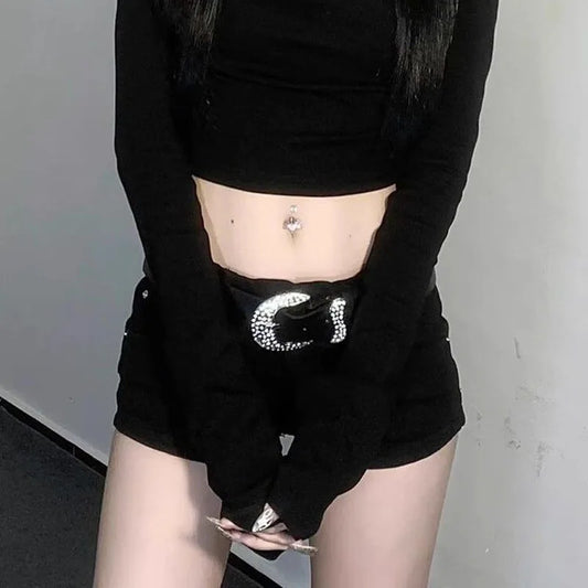 Summer Black Hot Shorts for Women Sexy Low Rise Y2K Gothic Tight Denim Short Pants Female Harajuku Streetwear Grunge Mini Shorts