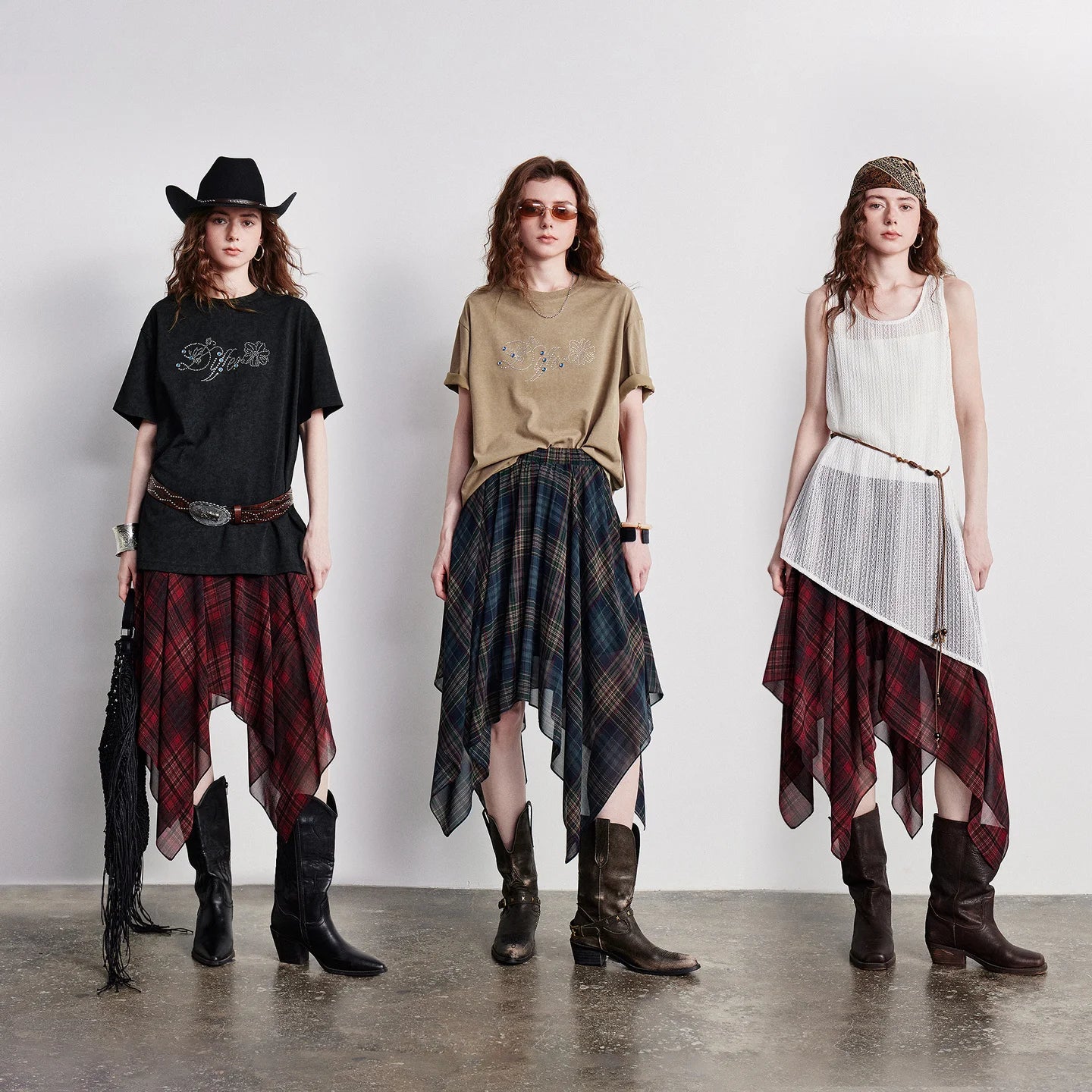 Women Chiffon Print Skirt 2026 Summer New Boho Retro Plaid Asymmetric Elastic Waist