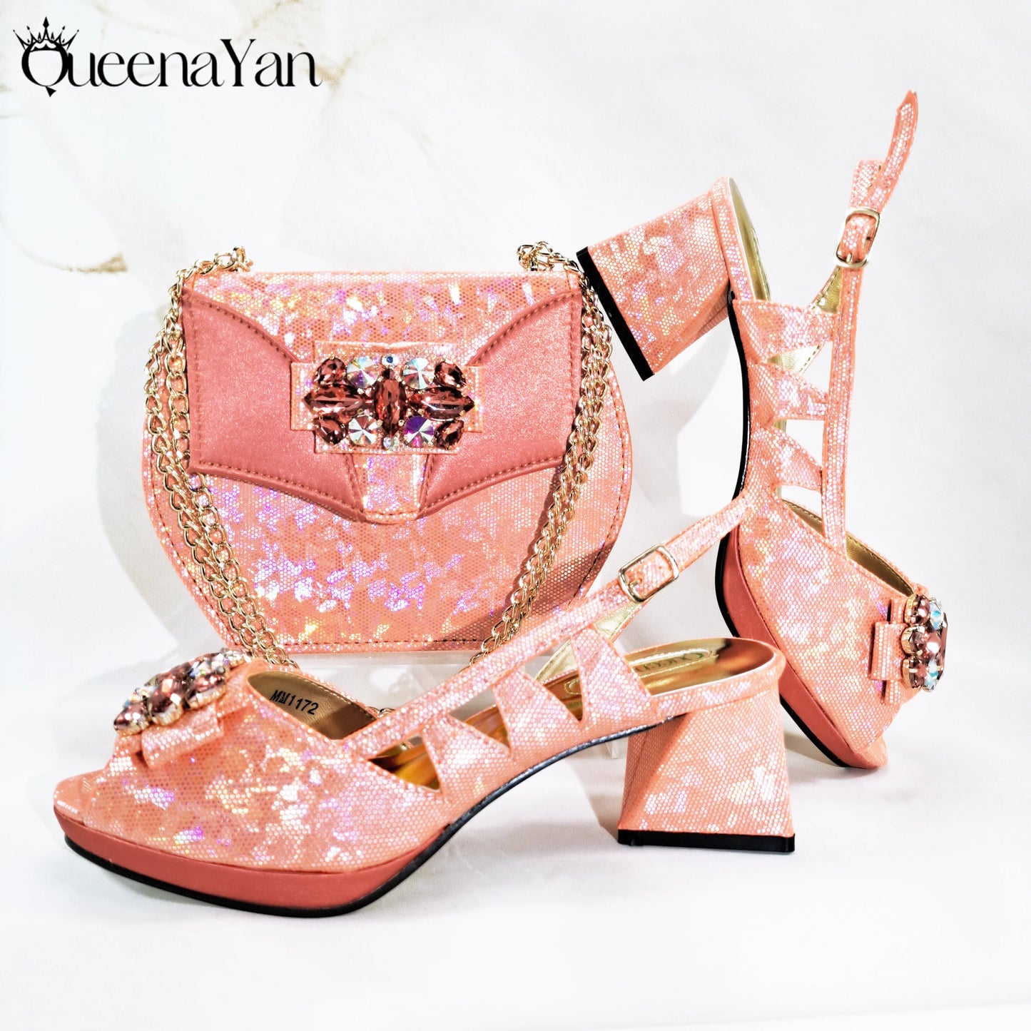 Newest Italian Design Special Synthetic Fabrics Women's Matching Shoe and Bag Set High Heel for Weddings and Parties