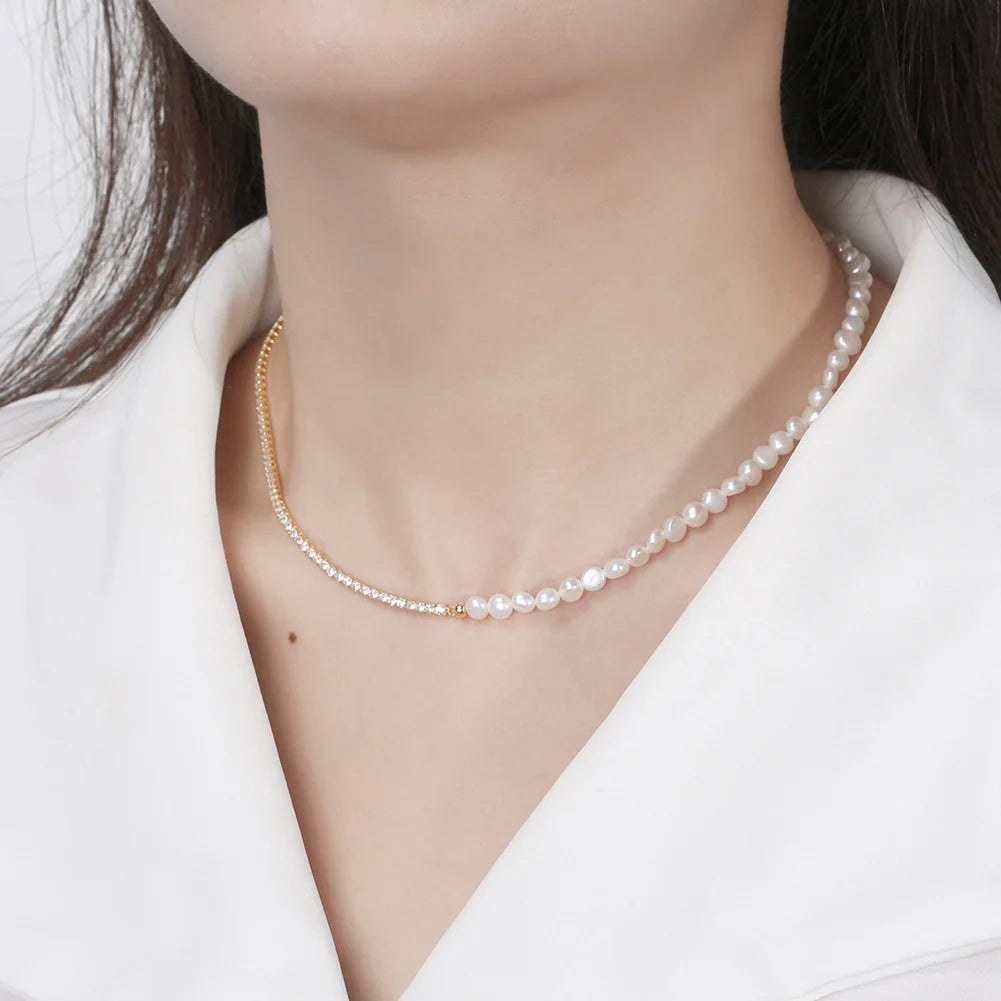 925 Sterling Silver Pearl Choker Necklace Handmade 5-6mm Handpicked Freashwater Pearl Chain for Women Jewelry GPN26