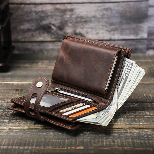 Portefeuilles CONTACT'S en cuir véritable pour hommes avec AirTag, porte-cartes RFID en aluminium, portefeuilles métalliques, porte-monnaie zippé, pince à billets, portefeuilles pour hommes