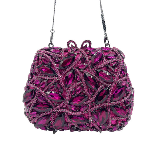 Women Elegant Brown Rhinestone Evening Bag Colorful Crystal Shoulder Clutch Fashion Bridal Handbag Wedding Party Purses
