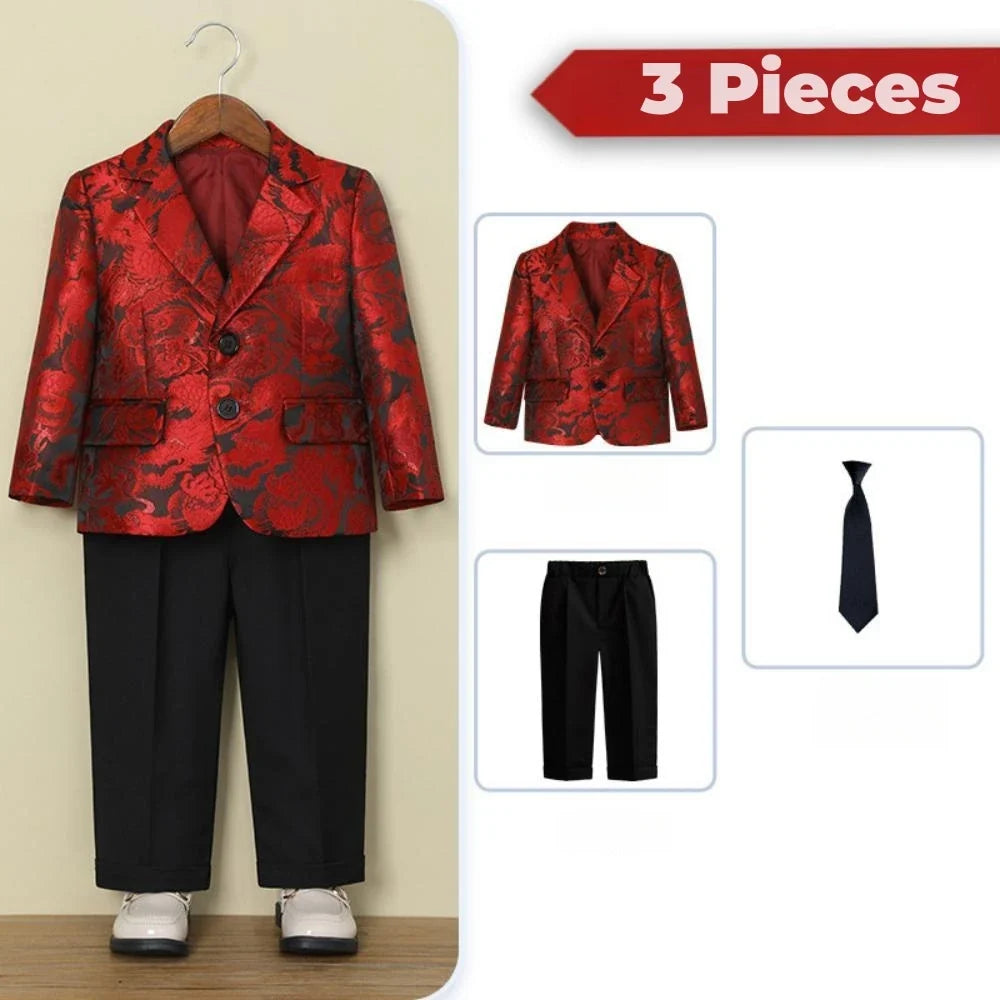 New Exquisite Jacquard Suit Set 3 Pieces Wedding Ring Bearer Outfit Notched Lapel Kids Slim Fit Suits Peformance Wear