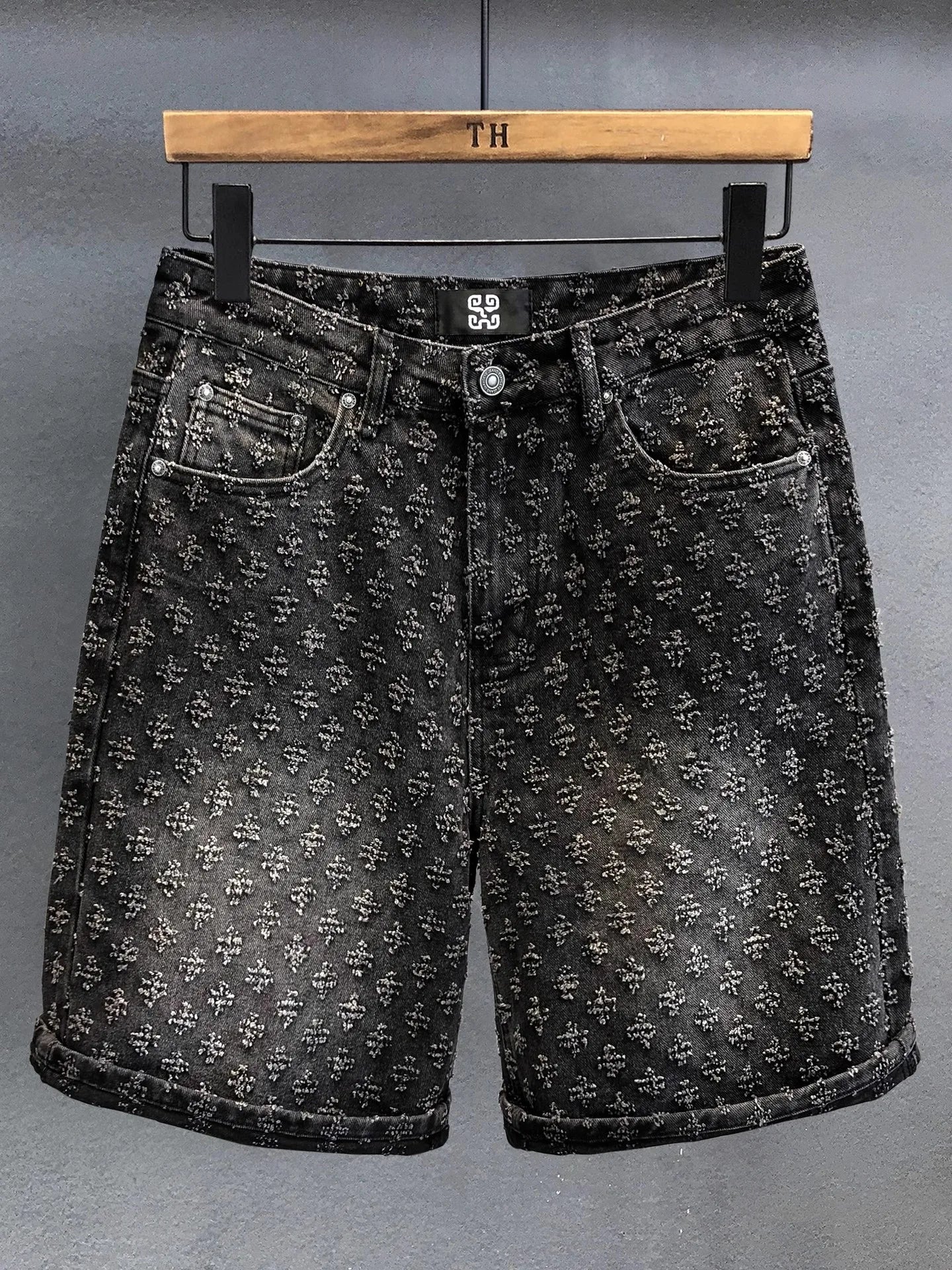 American Y2K Light Luxury Quality Retro Denim Shorts Summer Hip Hop INS Men Loose Shave Jacquard Couple Denim Five Point Pants