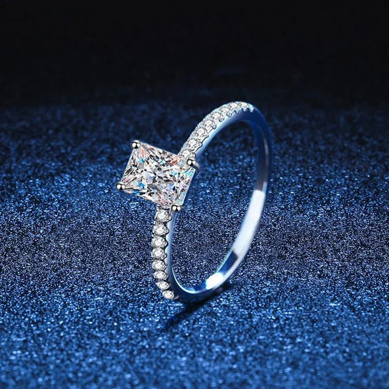 1CT Moissanite Ring for Women Emerald Radiant Cut Diamond Wedding 925 Silver White Gold Plated Rings Fine Jewelry