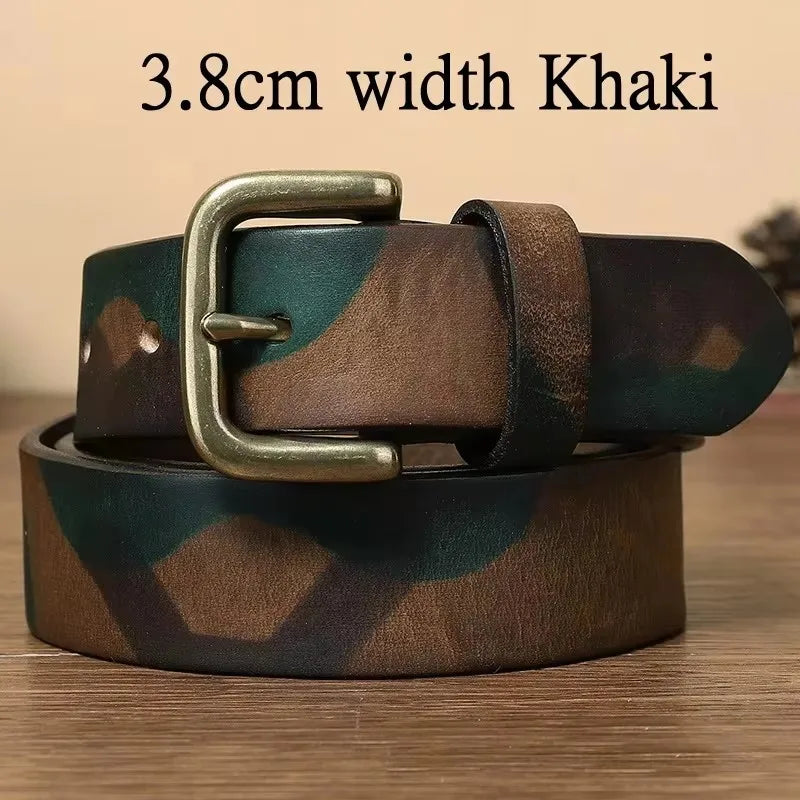 3.3CM 3.8CM Camouflage Tactical Belt Solid Brass Buckle Sports Strap Cowskin Real Genuine Leather Belt Military Belt