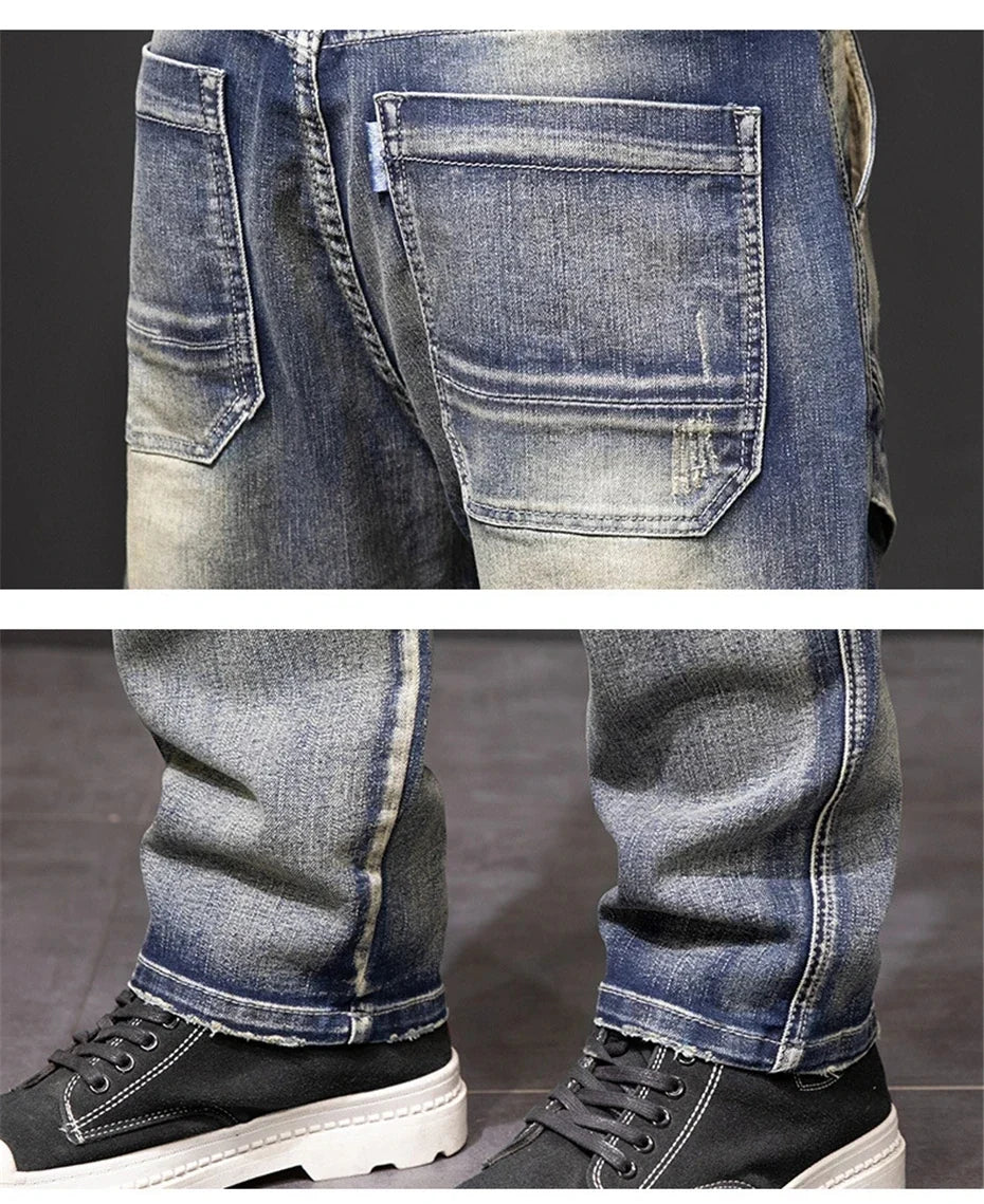 2024 Autumn and Winter New Jeans Fashion Street Jeans Men's Retro Punk Jeans Large Size 42 44