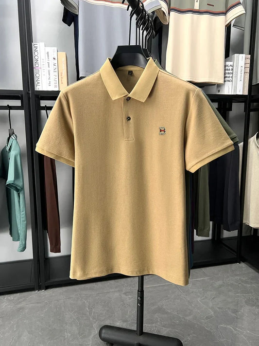 High end brand 100% cotton short sleeve polo shirt men's summer new soft breathable lapel T-shirt fashion letter embossed top