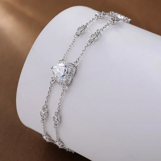 Bracelet de Charme en Moissanite Certifiée Cœur de 1,2 Carat avec Chaîne de Poignet en Argent S925 à Bulles Rondes pour Femmes, Bijoux Fins, Cadeau