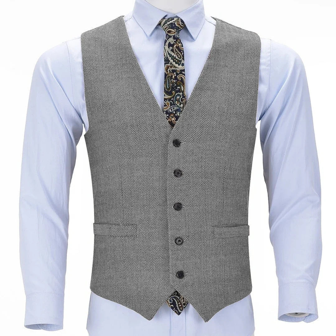 Men Vest Brown Herringbone Single Button V Neck Solid Waistcoat For Business Banquet Work Casual Daily Men Suit Vest