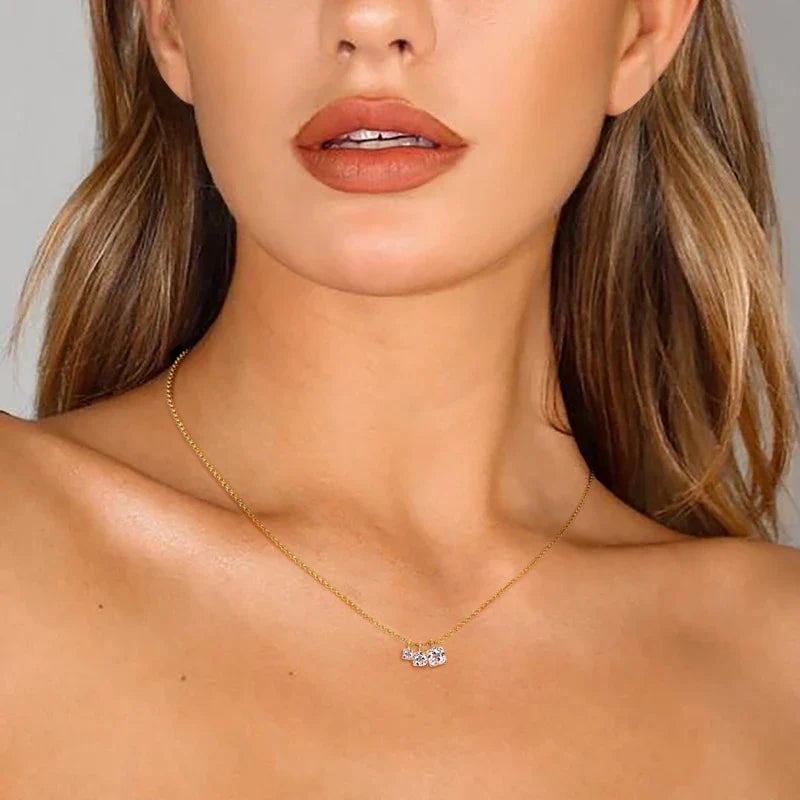 Three Stone Moissanite Pendant Necklace Niche 925 Sterling Silver Chain Necklaces for Women Collar Plata 925 Jewelry Gift