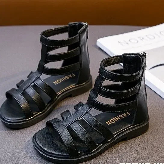 Girls Sandals 2026 Summer Kids Gladiator Sandals Boots Roma Shoes Narrow Band Princess Shoes For Child Baby Black white