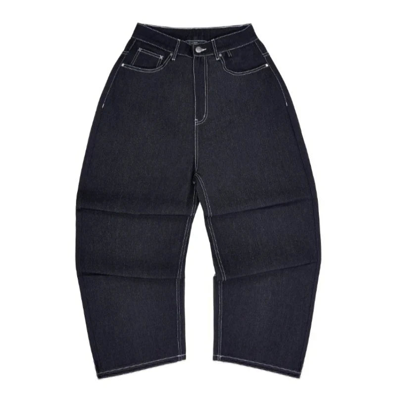 Y2K HipHop Chic Denim Jeans Trendy Disc Embroidered Pattern Retro Straight Leg Pants Casual Simple Streetwear Unisex Baggy Jeans
