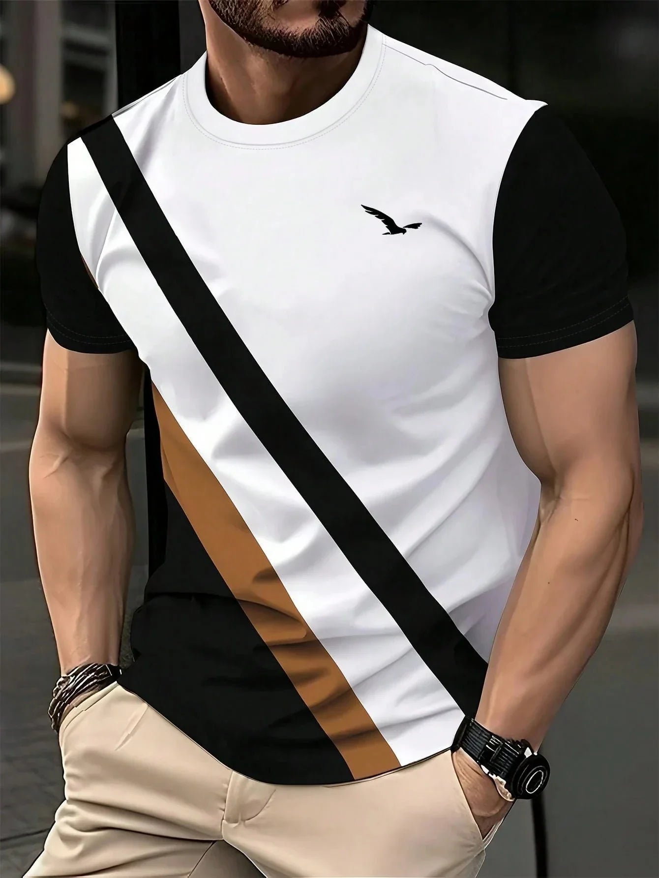 A men's personalized pattern printed short-sleeved T-shirt for comfortable and breathable summer wear
