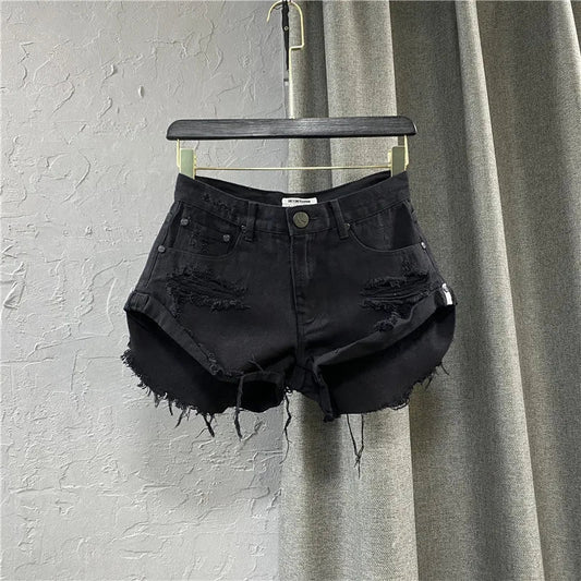 Sexy Low-waisted Denim Shorts 2026 New Summer Hole A Wide-leg Pants Ripped Jeans for Women