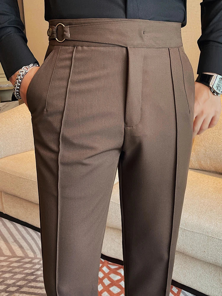 High Quality Men's Suit Pant Solid Color England Style Slim Fit Casual High Waist Trousers Men Spring Autumn Fashion Suit Pants