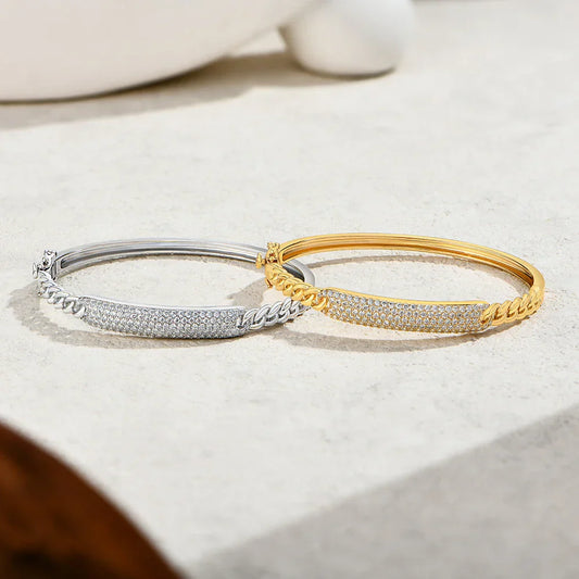 Bracelet jonc chaîne cubaine en argent sterling 925 et moissanite pour femmes et hommes, idéal pour les fiançailles, les fêtes, réglable, bijou fin
