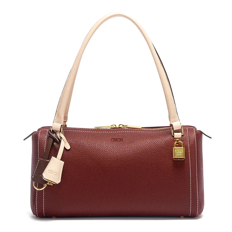 Women's Boston Bag Autumn New Simple Brown Shoulder Bag High Quality Texture Handbag