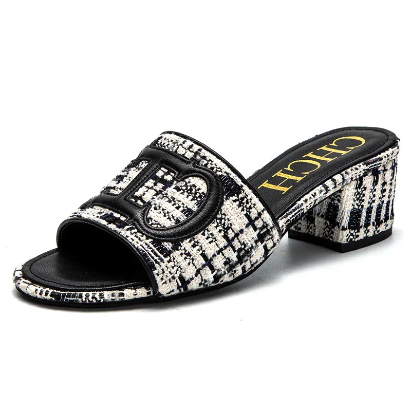 Slippers New summer Brand Fabric Low Heel Sandals Outdoor Business Commuter Women's Shoes 2024
