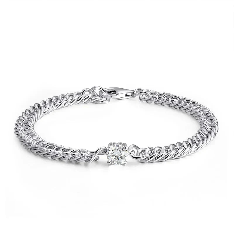 Cuban Chain Bracelet With 1carat Moissanite Diamond Bracelets For Women 925 Sterling Silver Plated 18k White Gold Fine Jewelry