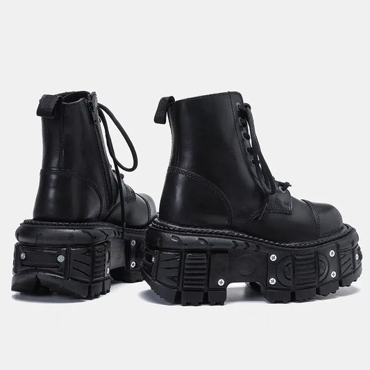 Leather Heightened 10cm Thick-soled Men's High-top British Style 2025 New Trendy Men's Boots Ruffian Handsome
