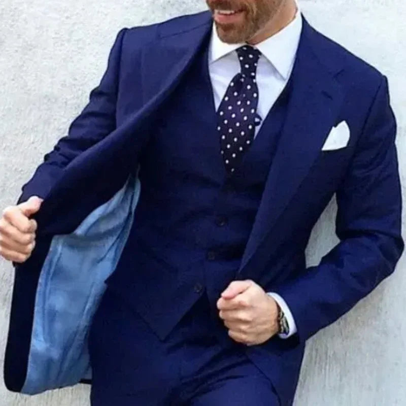Tailored Blue Men Suit Formal Wedding Suits For Men Slim Fit 3 Piece Gentle Groom Tuxedo Custom Prom Blazer Sets Terno Masculino
