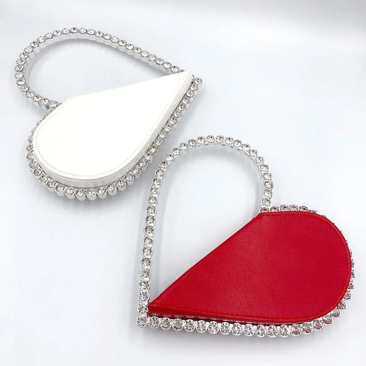 Diamond Red Heart Evening Clutch Women's Designer Chic RhinestoneBlack Wallet Wedding Party Sac A Main