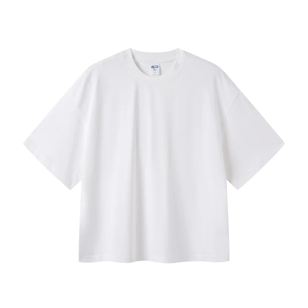 New Men Summer Boxy 275gsm Cotton T-Shirts Retro Unisex Oversized Short Version Basic T Shirt Brand Tees HY1070