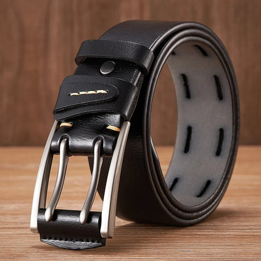 4CM High Quality Genuine Leather Belts for Men Brand Strap Male Double Pin Buckle Fancy Vintage Cowboy Jeans Belt Cintos