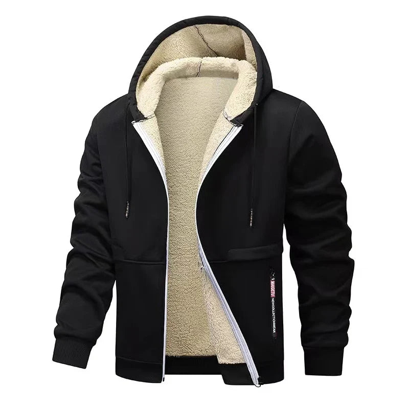 Casual Hoodies for Men Heavyweight Fleece Sweatshirt Thick Sherpa Lined Hooded Zipper Jacket Thick Streetwear Coats